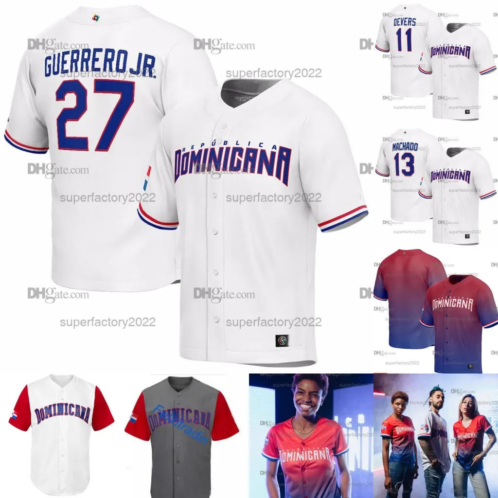 

CUSTOM Team Dominican Republic 2023 World Baseball Classic Jersey Willy Adames Vladimir Guerrero Jr. Rafael Devers Manny Machado Jeremy Pena, White