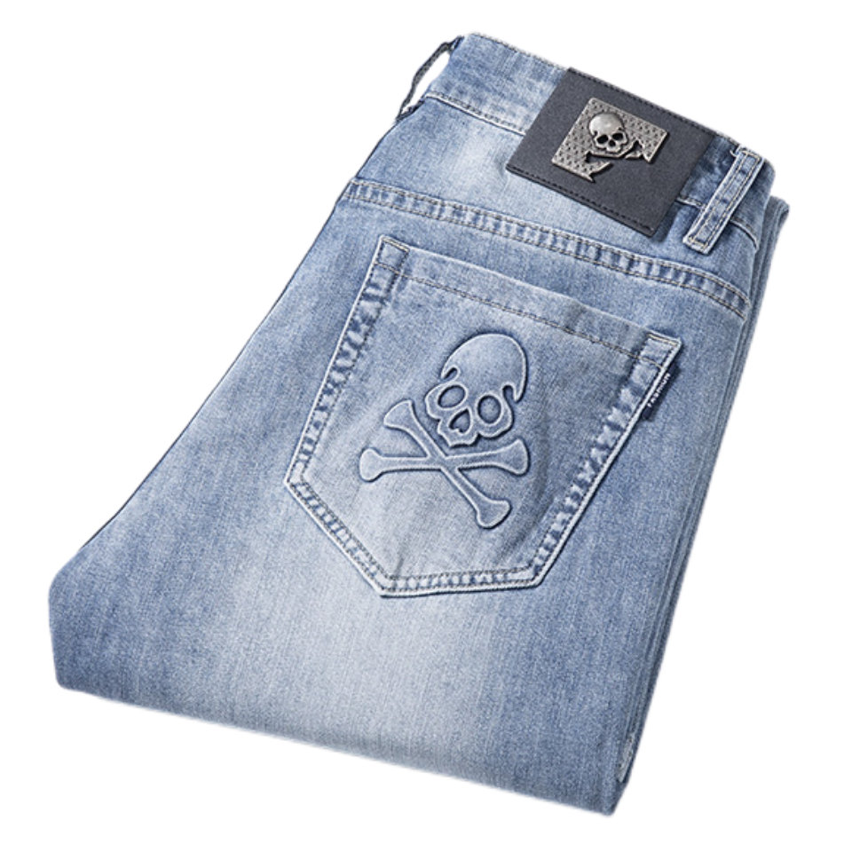 

Men's Jeans Spring Summer Thin Slim Fit European American High-end Brand Small Straight Double F Pants Q9538-1, 9538