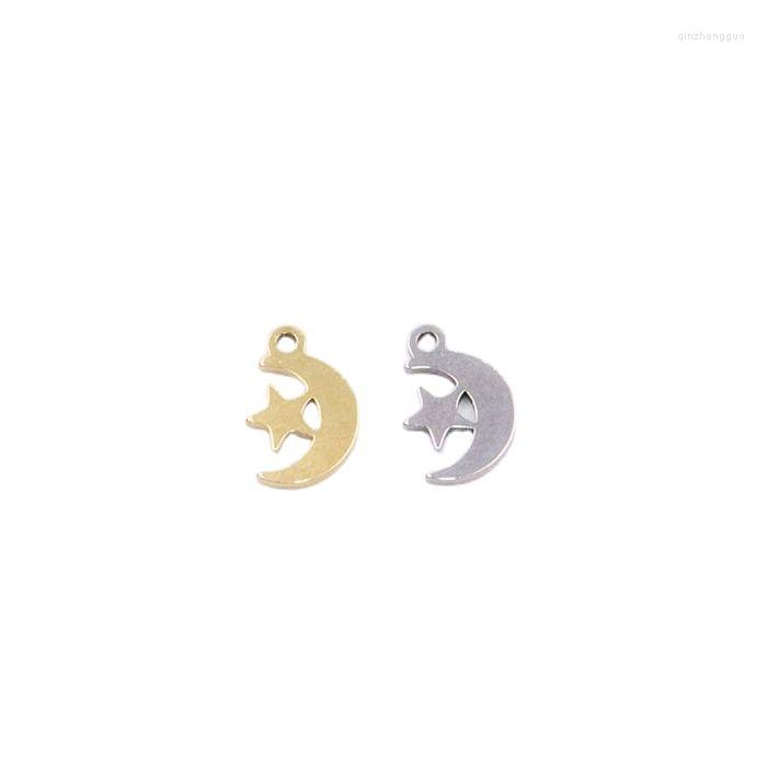 

Charms 10pcs 10mm Wholesell StainlessSteel High Quality Mini Moon Star Pendant DIY Necklace Earrings Bracelets Unfading 2 Colors