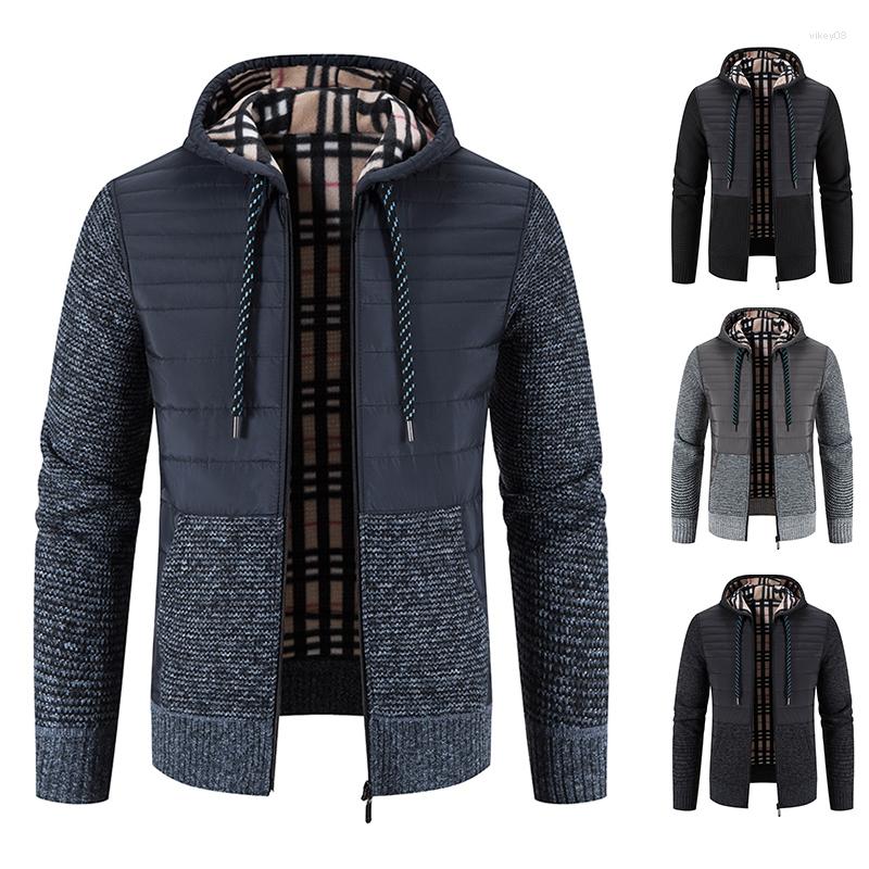 

Men's Jackets Men's Patchwork Hooded Cardigan Knit Sweater Fashion Jacket Slim Fit Thickened Warm Casual, 8918-black