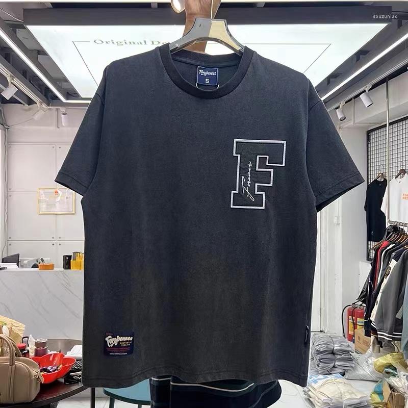 

Men' T Shirts Heavy Wash Towel Embroidered Technology High Street Short-sleeved T-shirt, Picture shown
