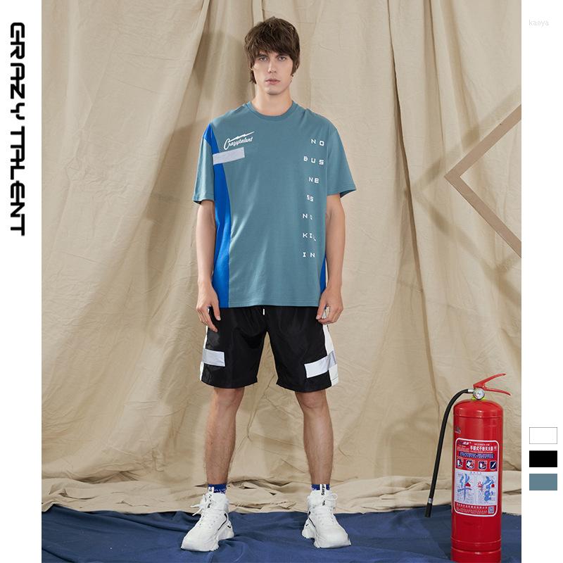 

Men' T Shirts Men' Summer Drop-shoulder Contrast Color Stitching T-shirt Printed Loose Short-sleeved, Black