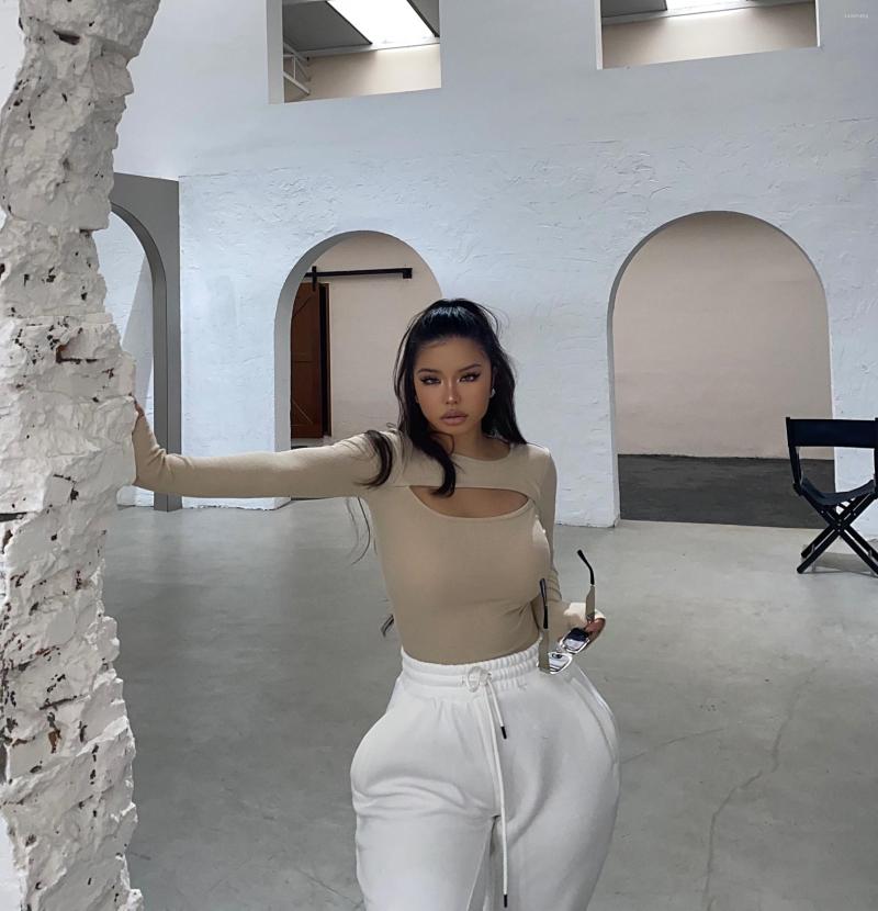 

Women' T Shirts European And American Pit Stripes Long-sleeved Slim Hollow Stretch Bottoms