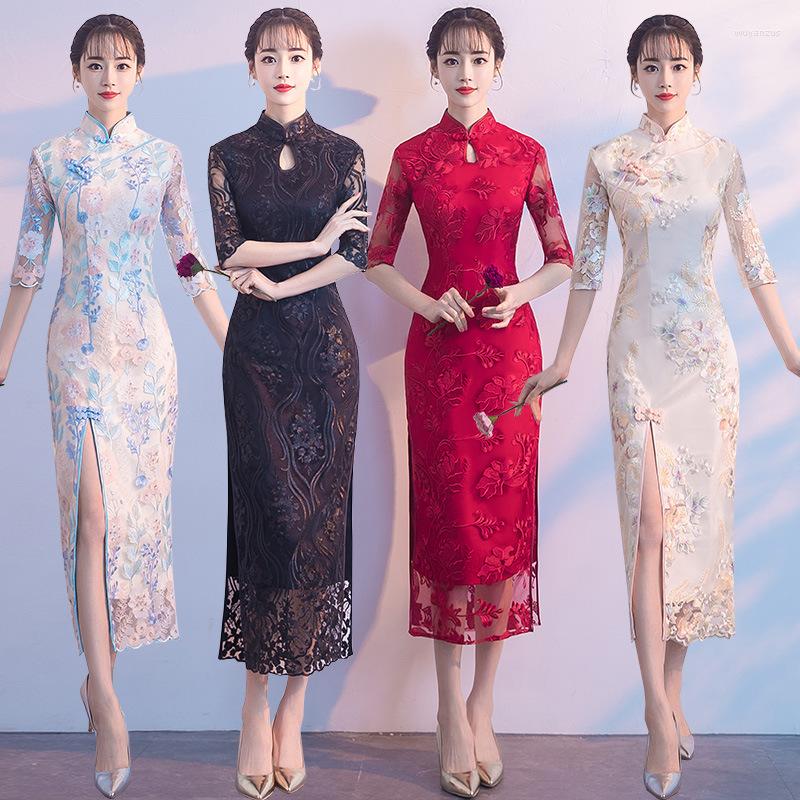 

Ethnic Clothing Big Size Party Dresses Womens Slim Long Cheongsam Chinese Style Mandarin Collar Dress Summer Qipao Fashion China