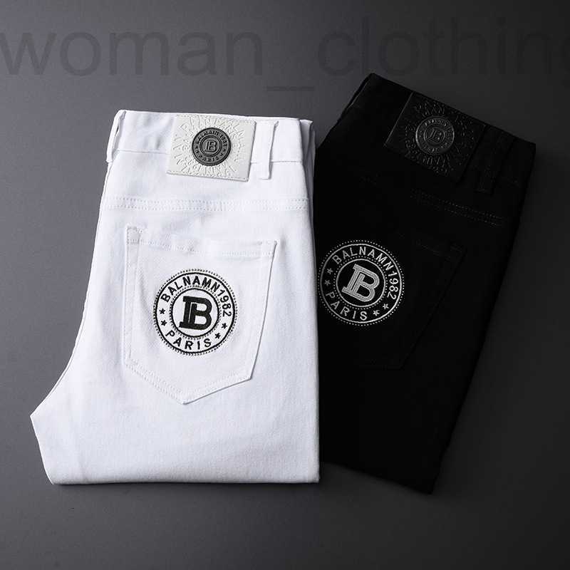 

Men's Jeans Designer Korean version autumn and winter personalized fashion black white br new jeans men's elastic slim fit small foot E75F, Dw747 white