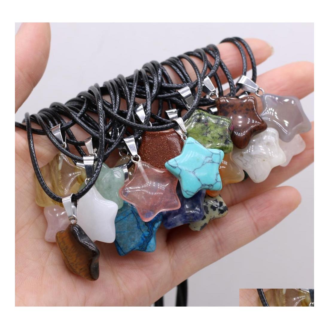 

car dvr Pendant Necklaces Natural Fivepointed Star Shape Agates Tiger Eye Clear Quartzs Stone Necklace For Women Jewelry Drop Delivery Pendan Dhxsi
