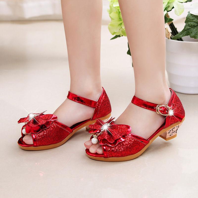 

Flat Shoes 2023 Summer Fashion Little Girls Princess Korean Children High Heel Fish Mouth Cartoon Characters Shoe 4-12 Years Old, Red