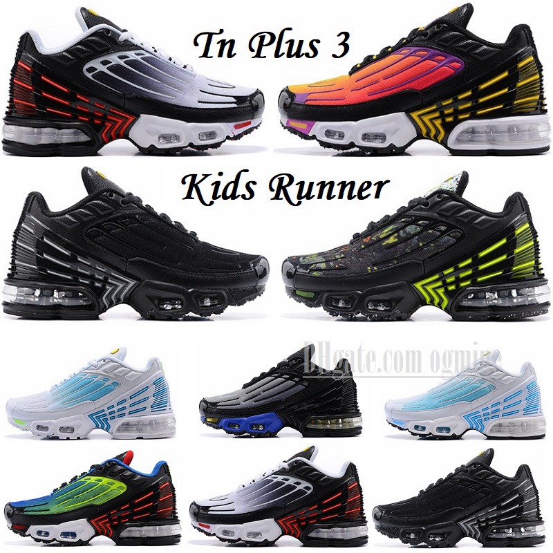 

Plus III Tn Kids Shoes Boys Girls Running Shoes max Trainers children tns 3 3.0 Triple Black White big kid runner Sneakers Size 28-35, 10
