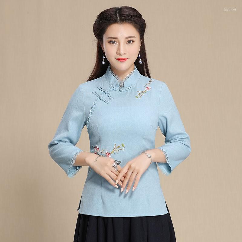 

Ethnic Clothing Plus Size M-4XL Women Embroidery Flower Cheongsam Top Slim Ladies Vintage Qipao Clothes Chinese Traditional Lace Sexy Shirt