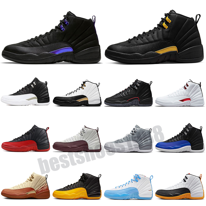 

Basketball Shoes 12s Jump man 12 men women Dark Concord Flu Game University Gold Indigo Playoff Taxi Black mens sports trainer sneakers Size 7-13, Color 13