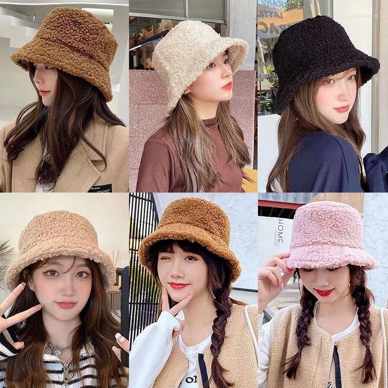 

Berets Winter Wool Furry Fisherman Hat Bucket Cap Solid Color Women Flat Top Round Hats Unisex Korean Outdoor, Hat clip 1pcs