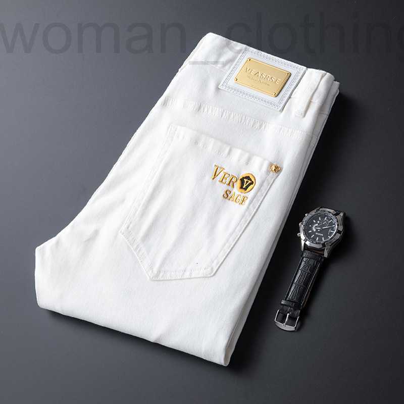 

Men's Jeans Designer Fashion brand embroidered badge jeans men's summer thin style new trend slim pants F9V8, White 765