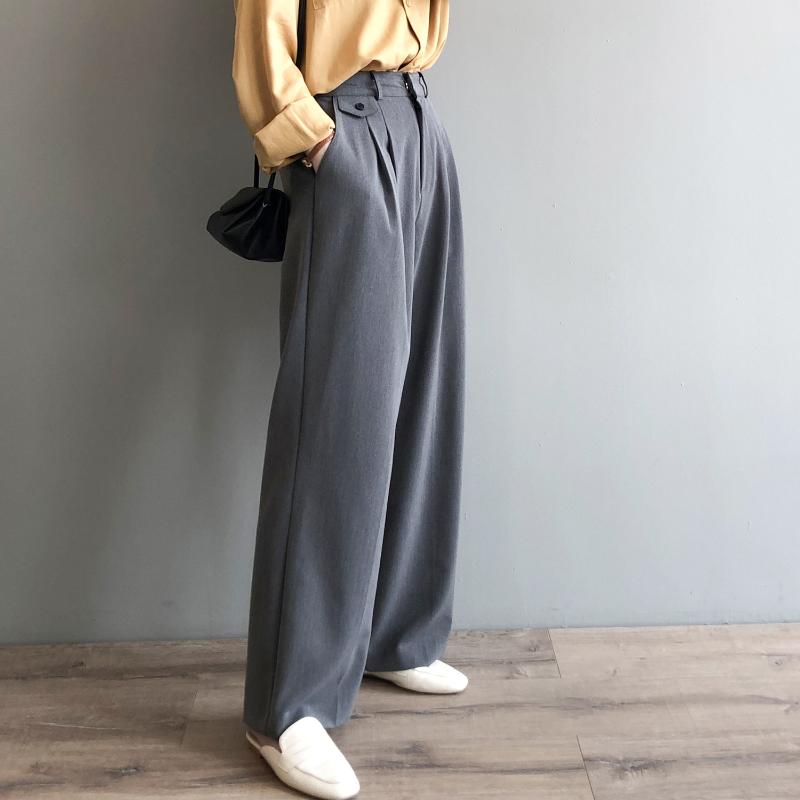 

Women's Pants & Capris Wide Leg High Waist Drape Autumn And Winter Suit Loose Thin Straight Black Mopping 2023