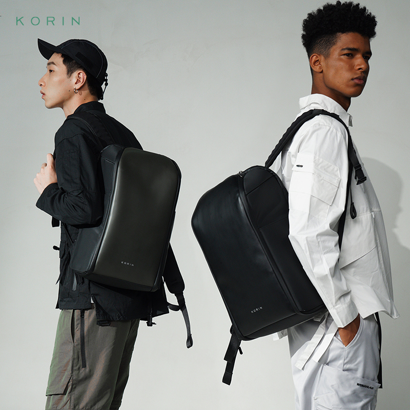 

School Bags KORIN 156 Inch PU Backpack Waterproof and Antitheft Bag Business s Men's Unisex Couples 230227, Black