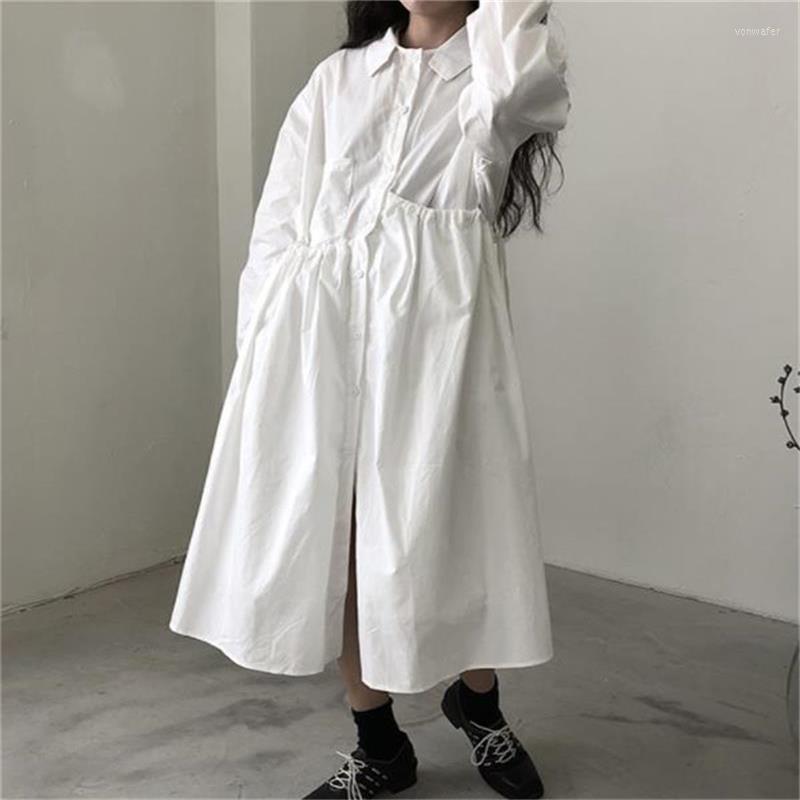 

Casual Dresses Ladies Long Sleeve Shirt Dress Spring And Autumn Temperament Urban Youth Fashion Large Skirt, Black