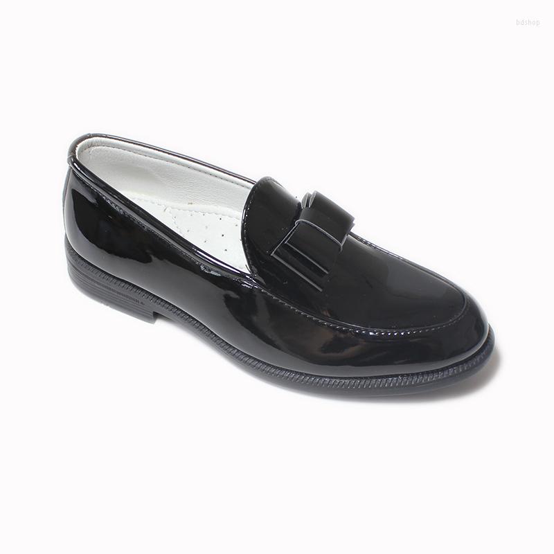 

Flat Shoes Childrens Boys Slip On School Uniform Bow Knot Synthetic Leather Low Block Heel Loafers Handmade Black Wedding Wear
