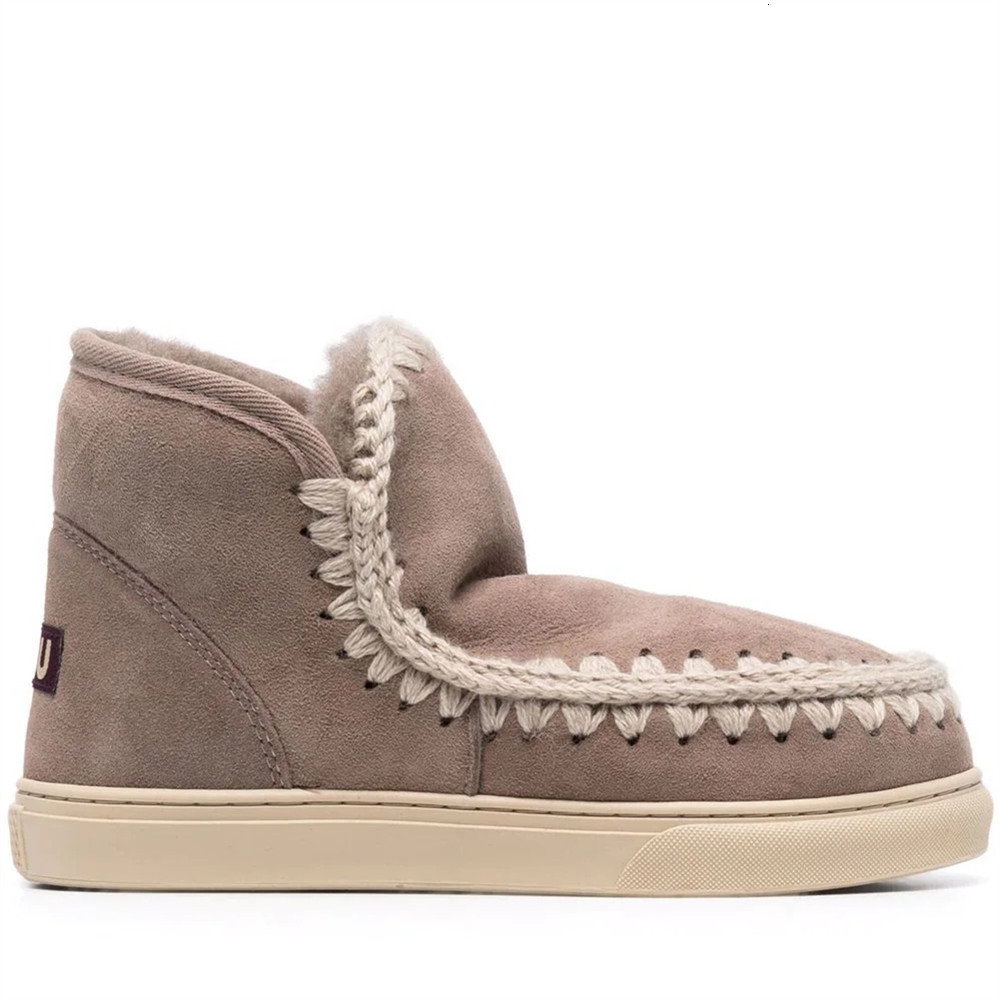 Boots mou eskimo mini sneakers women snow boots sheepskin handmade weave wool wedge ladies ankle boot 230227
