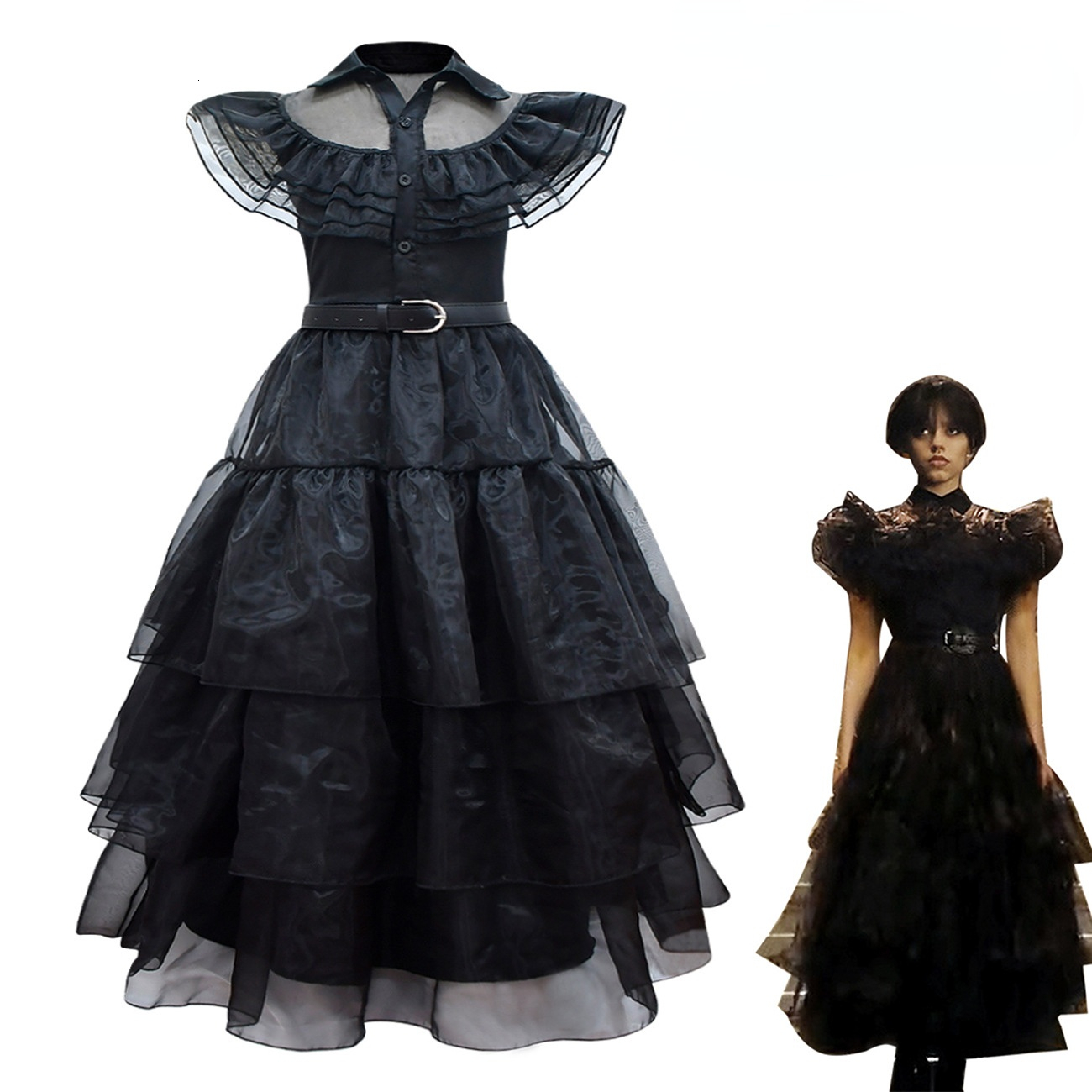 

Girl's Dresses Wednesday Addams Costume Girls For Kids Addam Vestidos Mesh Party Dresses Carnival Costume Wowan Halloween Costume 230227, Wig