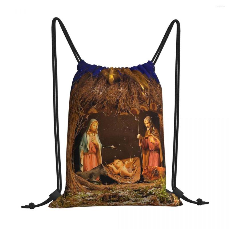 

Shopping Bags Nativity Scene Jesus Christ Drawstring Gym Pouch 3D Print Backpack Shoe Bag, White