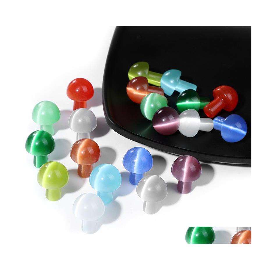 

car dvr Stone 2Cm Cats Eye Mini Mushroom Statue Carved Decoration Cat Healing Crystal Gift Room Ornament Fish Tank Decor Drop Delivery Jewelr Dhfrd