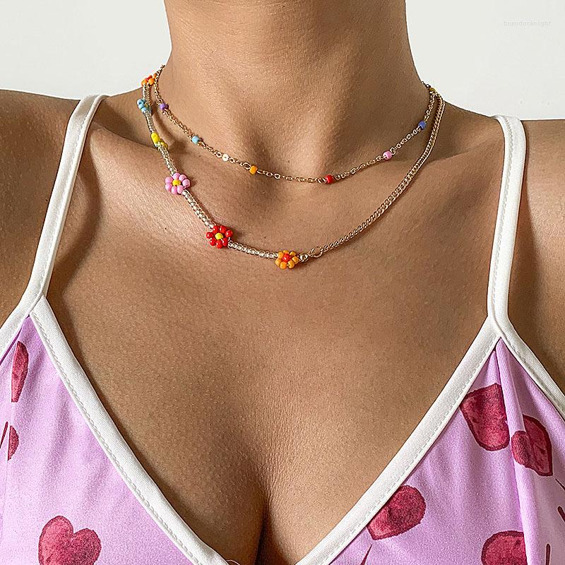 

Choker Ethnic Fashion Colorful Seed Beads Daisy Flower Necklace Women Summer Beach Chains Necklaces Collar Vintage Jewelry Gift