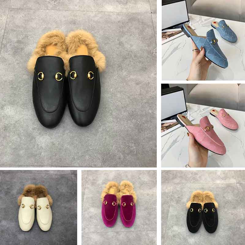 

New Mules Slippers Women Loafers Genuine Leather Sandals Wool Slippers Cotton Drags luxury Casual Shoes Horsebit half drag Princetown Metal Chain Shoe cowhide