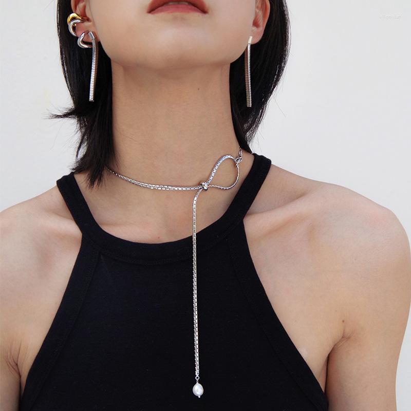 

Choker GSOLD Temperament Pearl Tassel Knotted Pullable Design Necklace Simple Multi-Wearing Statement Women Fashion Jewelry