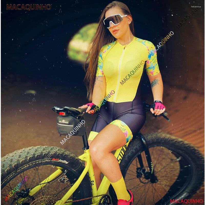 

Racing Sets Yellow Women's Sport Bodybuilding Bike Jumpsuit Short Sleeve Cycling Monkey Brazil Uniforms Macaquinho Ciclismo, 4427