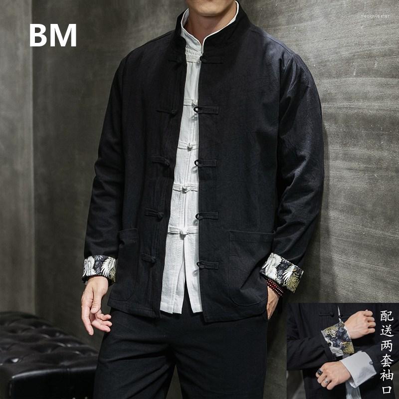 

Ethnic Clothing Spring And Autumn Cotton Linen Jacket Men Chinese Style Clothes Loose Large Size Tang Suit Black Tunic Casual Coat
