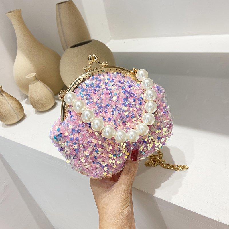 

Evening Bags Women Clip Shining Shoulder Chains Handbags Bling Pearl Clutch Bag Chain Wedding Dinner Purses Luxury Designer 2023Evening, Vip-white