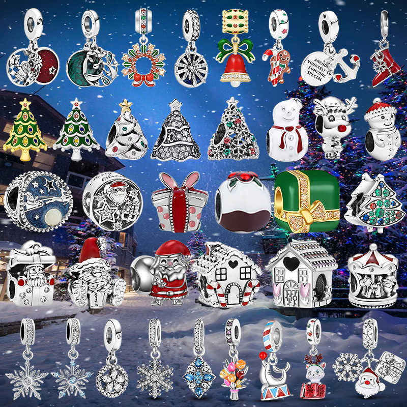 

Charm Bracelets New 925 Sterling Silver Christmas Tree Charm Pendant For Original DIY Bracelet Santa Car Shoes Christma Bead Gift Women Jewelry L230227