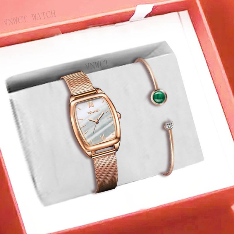 

Wristwatches Brand 2pcs Set Casual Watch For Women Rhinestone Bracelet Mesh Belt Ladies Wrist Clock Simple Dress Gfit Montre FemmeWristwatch, 003 rose white