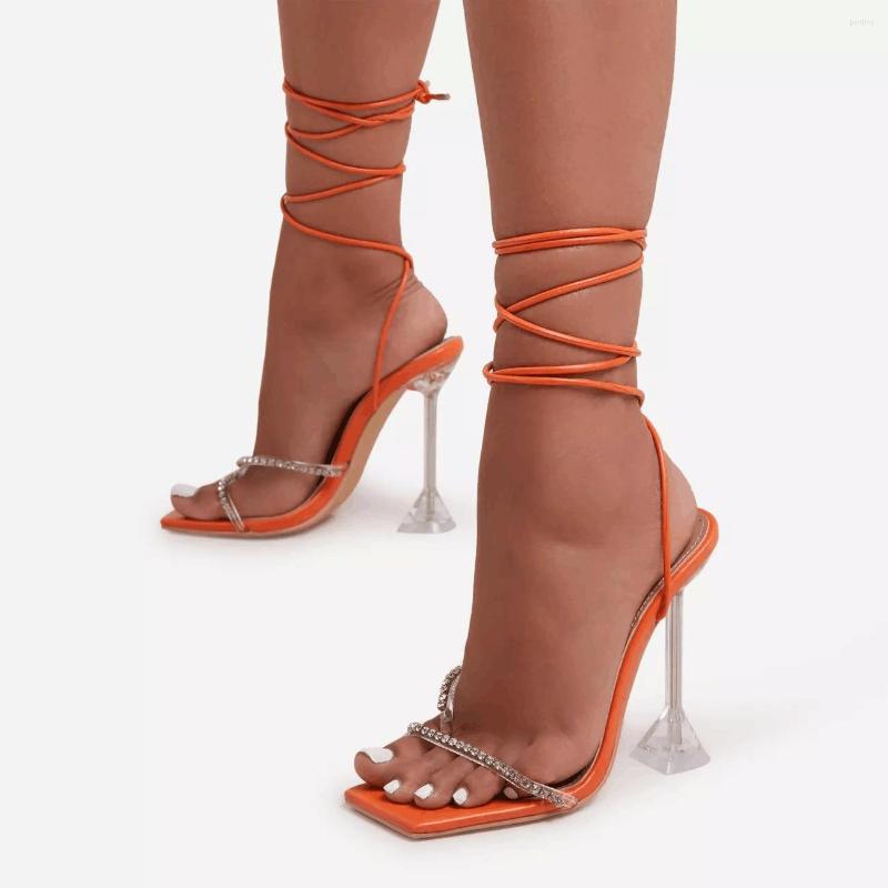 

Dress Shoes Square Toe High Heels Sandals Women Narrow Band Ankle Strap Summer 2023 Sexy Party Crystals, Black