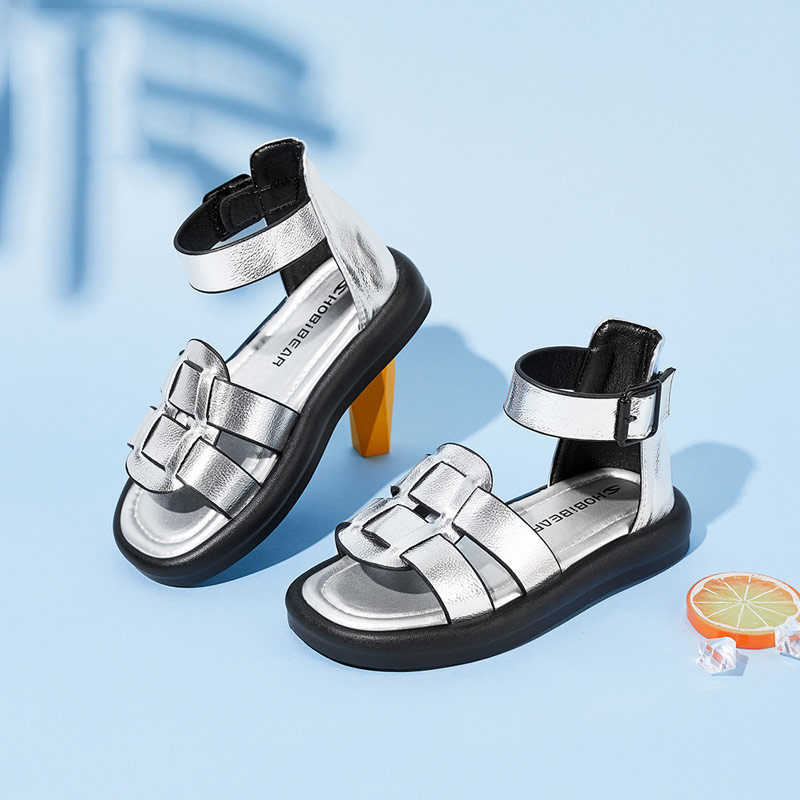 

Sandals Children's shoes 2022 Summer new Children's Sandals Breathable Fashion Shoes Comfortable Girls Roman Shoes Metal button sandals Z0225, White