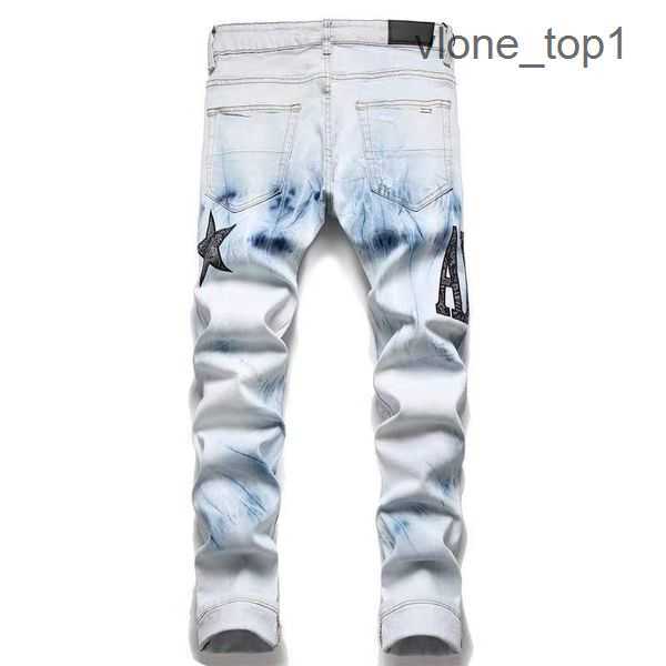 

Embroidery hip Brand amirly Broken Men Fashion Hop High Street Designer Cycling Motorcycle Jeans Close-fitting Mens Slim Pencil 1 4DUN