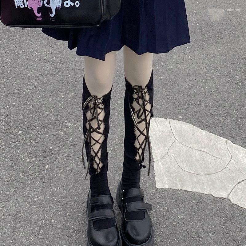 

Women Socks Black Mid-tube Cute Lolita Gothic Vintage Cotton Knee Bandage Punk Streetwear Girls Uniform Fashion JK Long, Blue