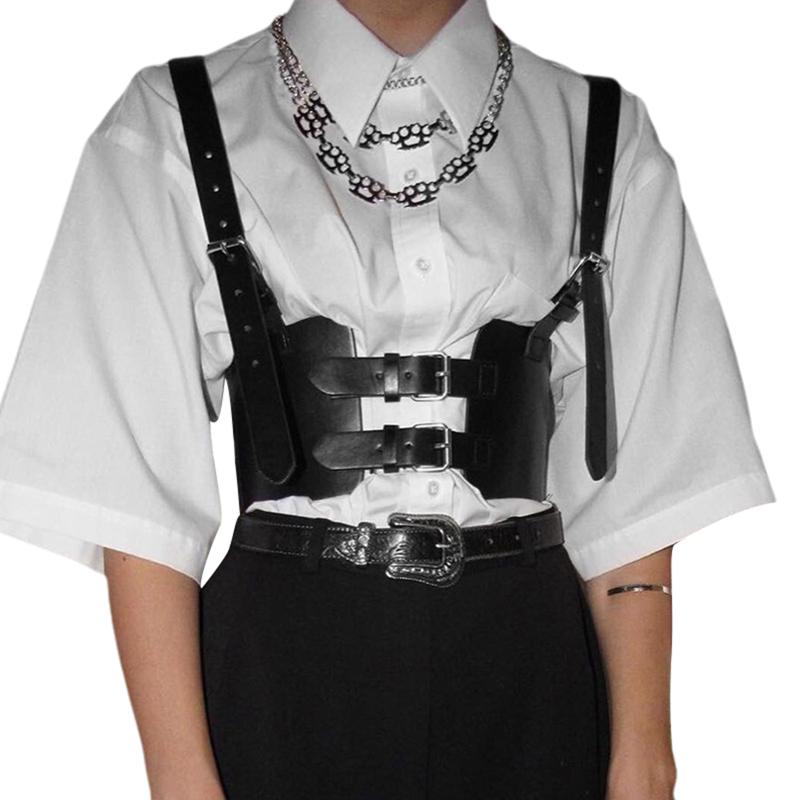 

Belts Fashion Women Ladies Leather Vest Personality Street Tops Hollow Out Party Casual Holiday Slimming Sling Clothes, Black