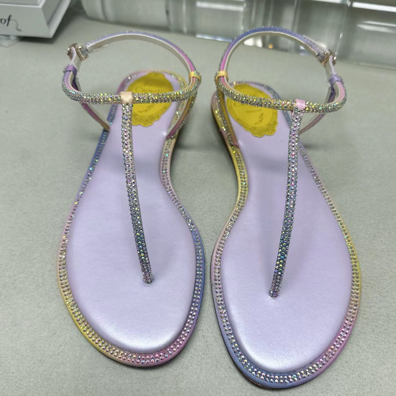 

sandals fashion Rene Caovilla Rhinestone flat toe clip with decorative ankle strap Luxury women casual beach shoes Factory quality designer 2E8N, 8#