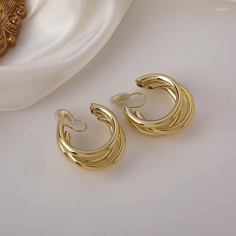 

Backs Earrings Trendy Geometric Round Fake Piercing Gold Color Korean Kpop Style Clip On For Women Ear Cuff MS231