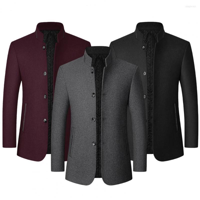 

Men's Jackets Long Sleeves Temperament Dressing Anti-wrinkle Buttons Windbreaker Outerwear Men Woolen Coat For Office, Black