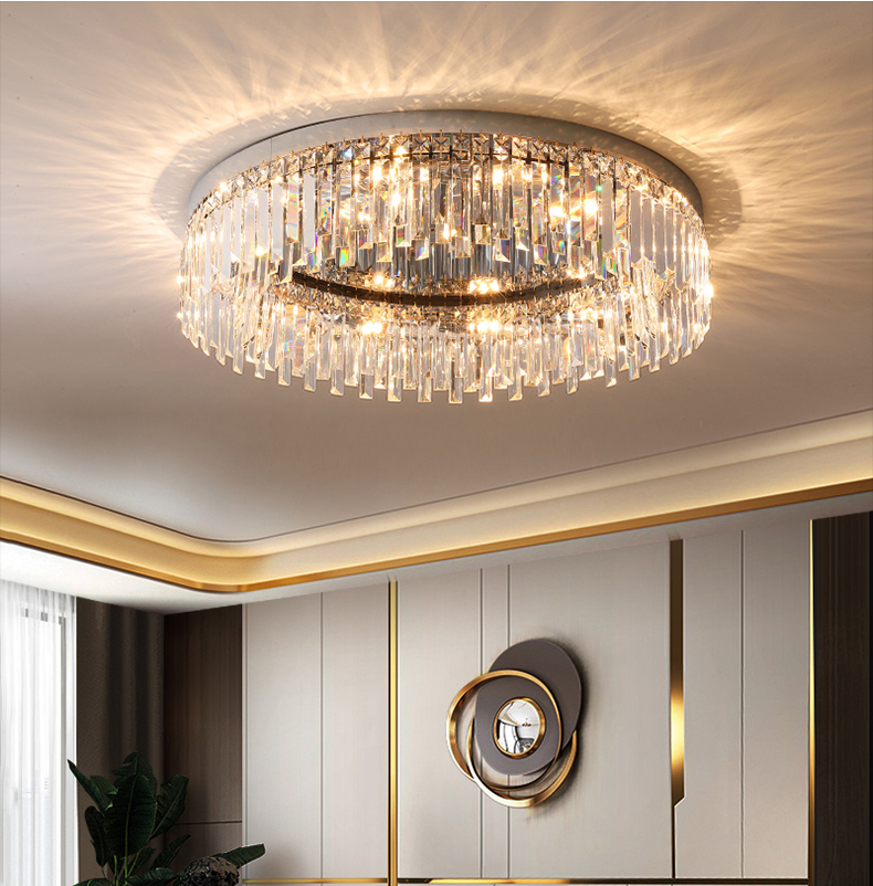 

Chrome Round Crystal Ceiling Light Modern Living Room Bedroom Kitchen Island Hanging Light Dining Room Crystal Lighting Fixture
