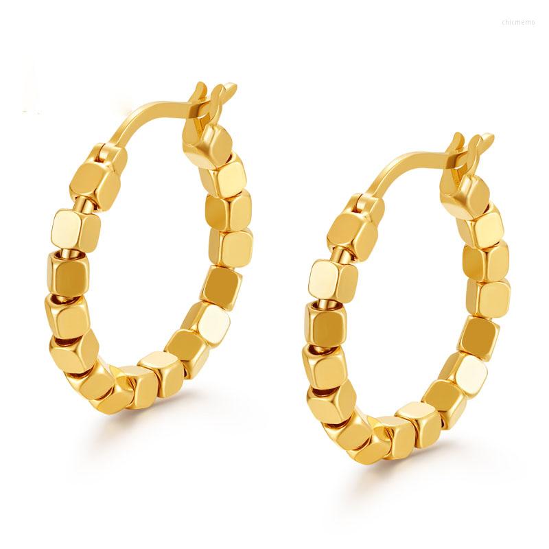 

Hoop Earrings Pure 18K Yellow Gold Women AU750 Beads