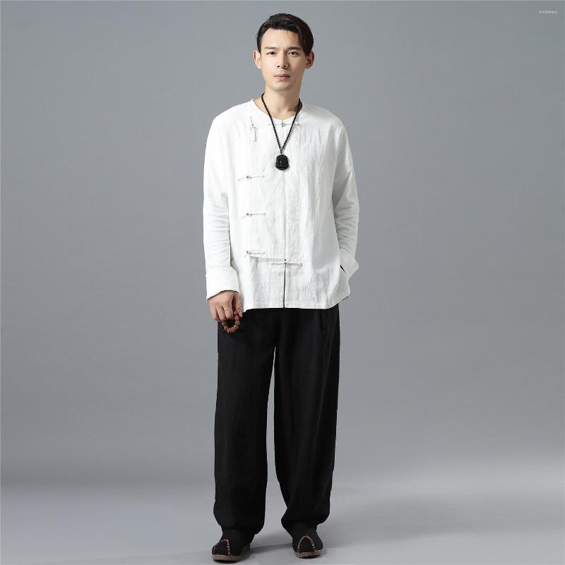 

Active Shirts Spring Men Tai Chi Shirt Sweatshirt Linen Loose Long Sleeve Sport Yoga Jogger Casual Kungfu Martial Arts Sportswear, Black