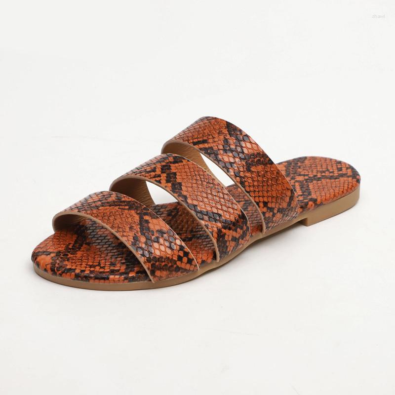 

Slippers Summer Women Fashion Snake Print Sandals Sexy Serpentine Female Streetwear Flip Flop Platform Femme Flat Shoes, Auburn