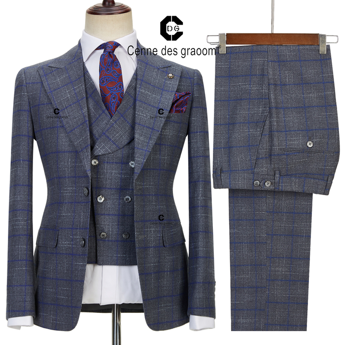 

Men's Suits Blazers Cenne Des Graoom Mens Smart Grey 3 Piece Set Slim Fit Checked Suits Single Breasted For Party Formal Meeting Banquet 230227, Dark grey
