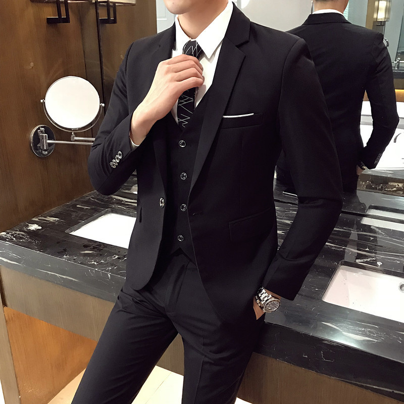 

Men's Suits Blazers Men's Business Casual Blazers 3 Piece Suits Set Coat Vest Pants / Wedding Banquet Work Blazer Jacket Trousers S-4XL 230227, 2 pcs set black