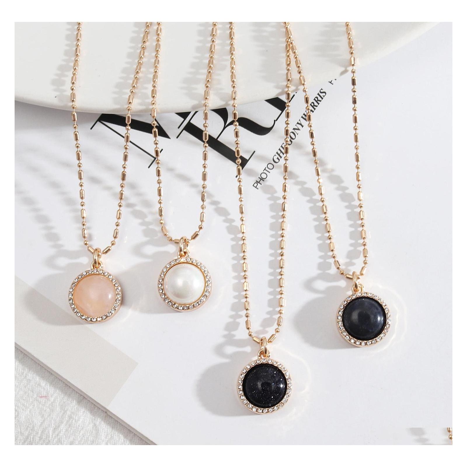 

car dvr Pendant Necklaces 15Mm Round Lapis Lazi Pearl Blue Rose Natural Stone Quartz Gold Chain Geometric Accessories Jewelry Drop Delivery P Dhoad
