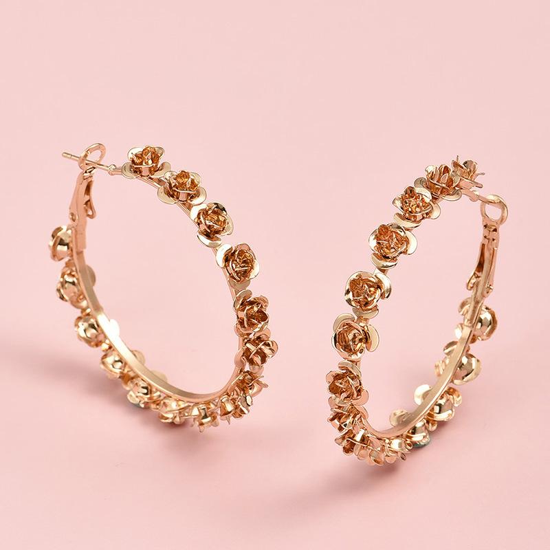 

Dangle Earrings & Chandelier 1 Pair Women Fashion Gold Color Rose Flower For Vintage Circle Hoop Earring Party Jewelry Gifts