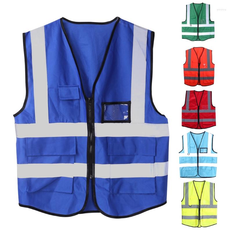

Motorcycle Apparel 2023 Hi-Vis Safety Vest With Zipper Reflective Jacket Security Waistcoat 5 Pockets