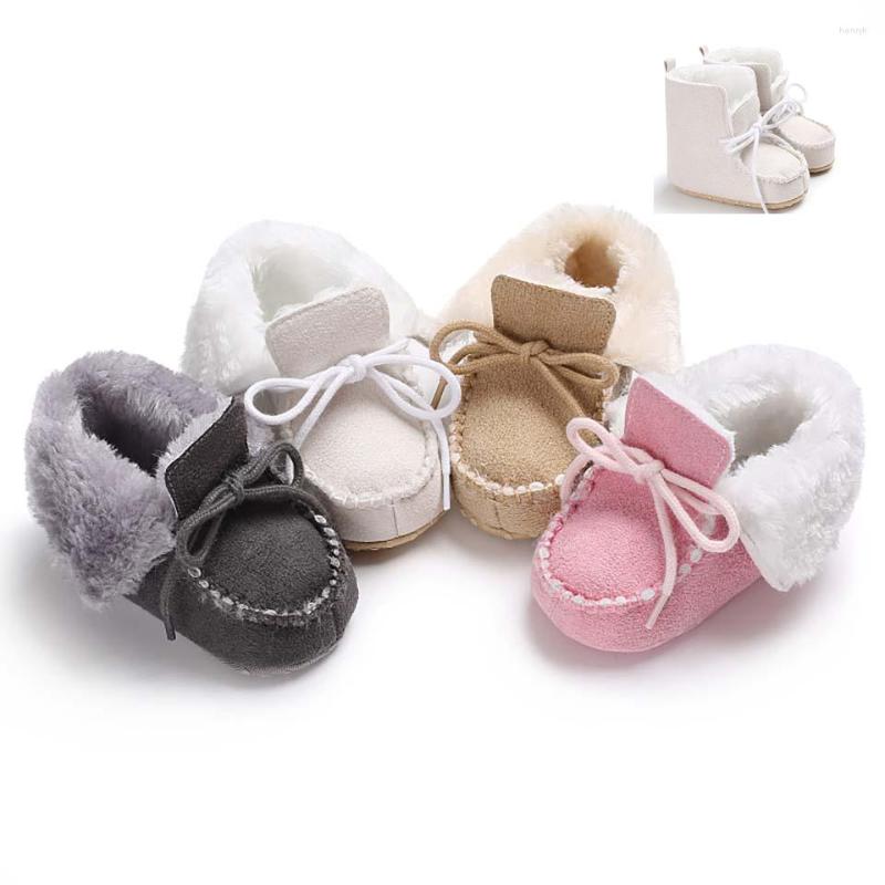 

First Walkers Winter Baby Boys Shoes Girls Toddler Solid Sneaker Born Soft Sole Boots Infant Anti-Slip Lace Up Warm Booties, Gray